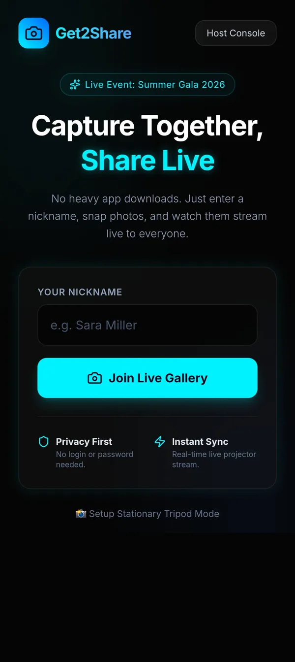 Get2Share's current homepage on a phone