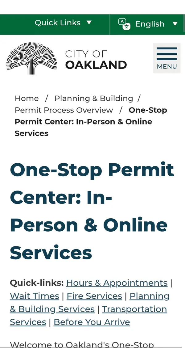 Oakland's current permit page on a phone